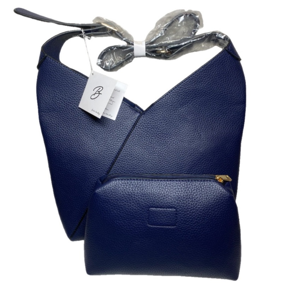 NWT Julia Buxton Shoulder Bag Cobalt Blue Pebbled Vegan Leather Purse & Pouch
